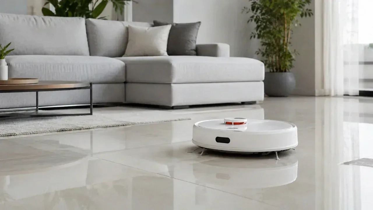 Robô aspirador limpando embaixo de um móvel